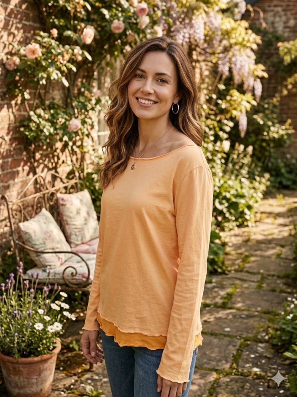 Vintage Banana Republic Coral-Peach Long Sleeve layered tank and Cotton Top